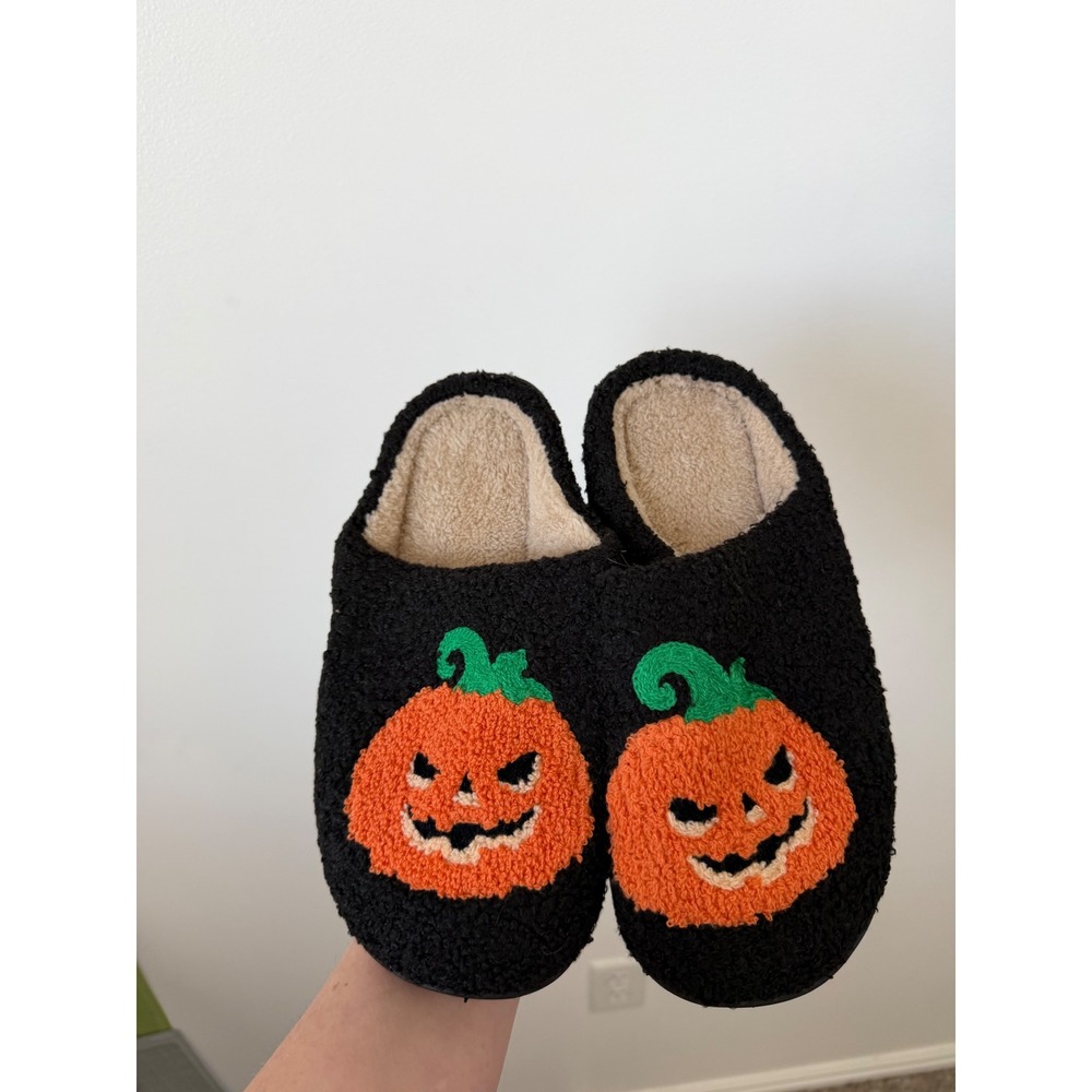 Women's Jack-O'-Lantern Halloween Slippers – Black & Orange – Size 40–41 – NWOT